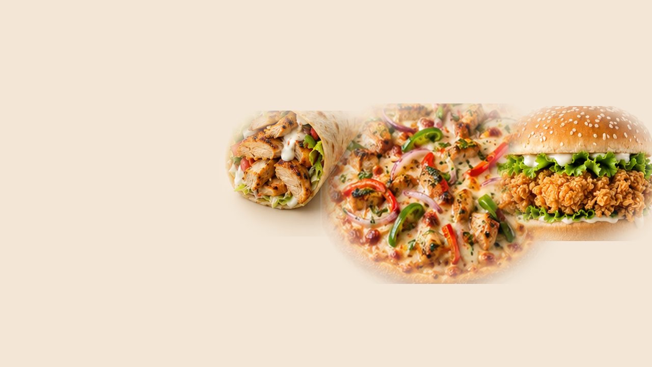Pizza, shawarma and a zinger burger.