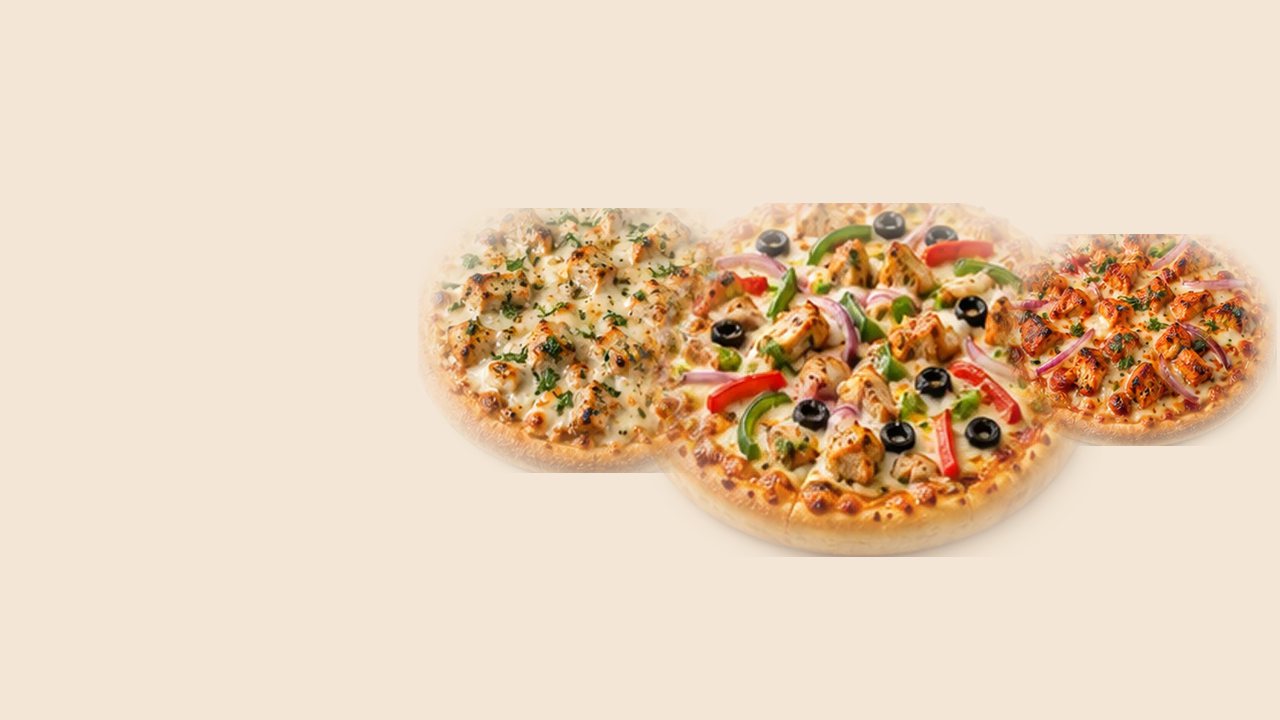 Three pizzas in three sizes.