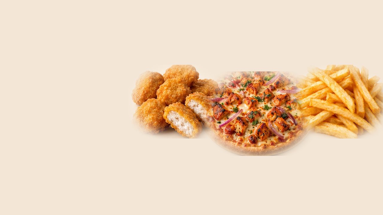 Nuggets, a small pizza and fries.